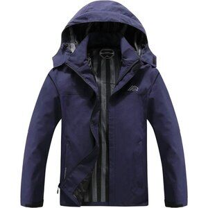 Mens Navy Lightweight Waterproof Hooded Rain Jacket Outdoor Hiking Shell
